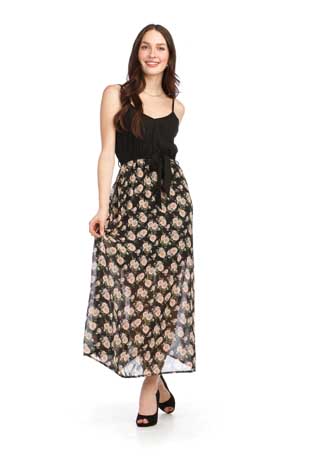 PD-16646 - MAXI DRESS WITH PRINTED SKIRT AND POCKETS - Colors: AS SHOWN - Available Sizes:XS-XXL - Catalog Page:36 